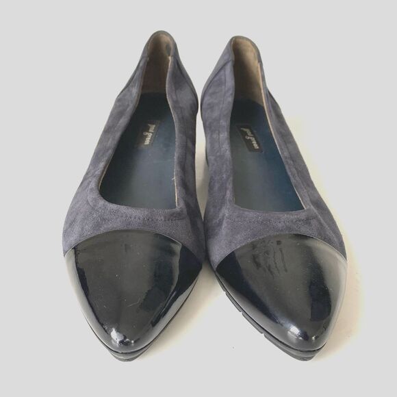 Paul Green Navy Suede Black Patent Cap Block Heel Pumps US size 7.5 Preppy - Picture 4 of 12